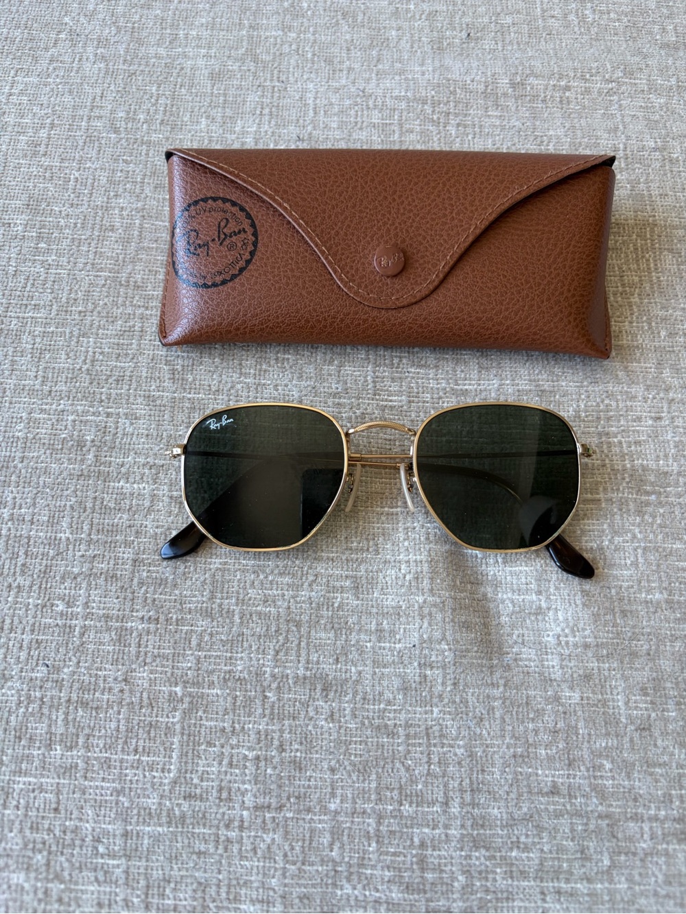 Ray-Ban Hexagonal Sunglasses - Gold Frame Black Lenses